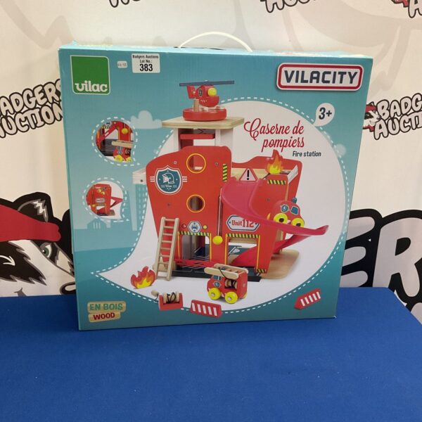 Vilac VilaCity Fire Station wooden playset in original packaging.