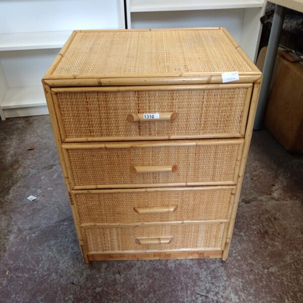 Vintage bamboo chest of drawers with woven fronts.