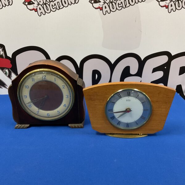 Vintage Bentima mantle clock in wooden case, retro style.