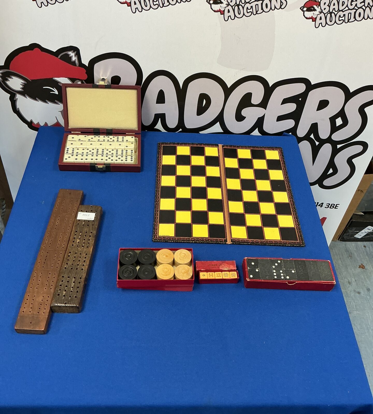 Vintage board games lot including backgammon and dominoes.
