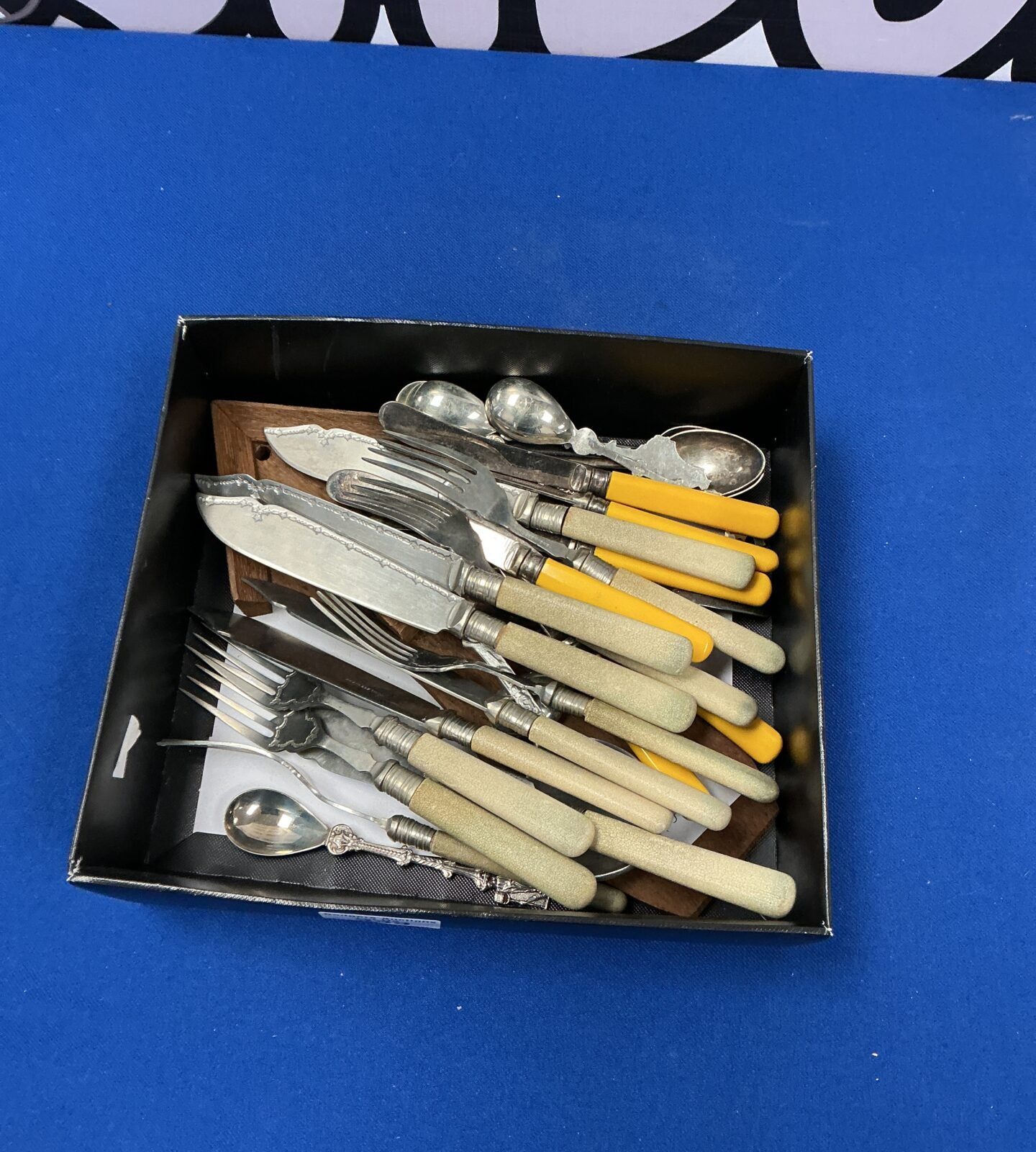 Vintage bone handle cutlery set with silver plated blades.