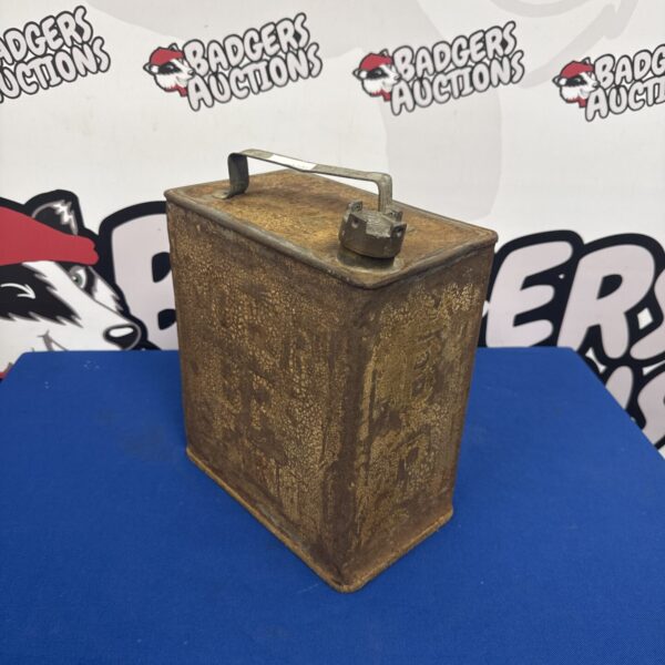 Vintage BP fuel can with brass Shell cap, collectible petrol can.