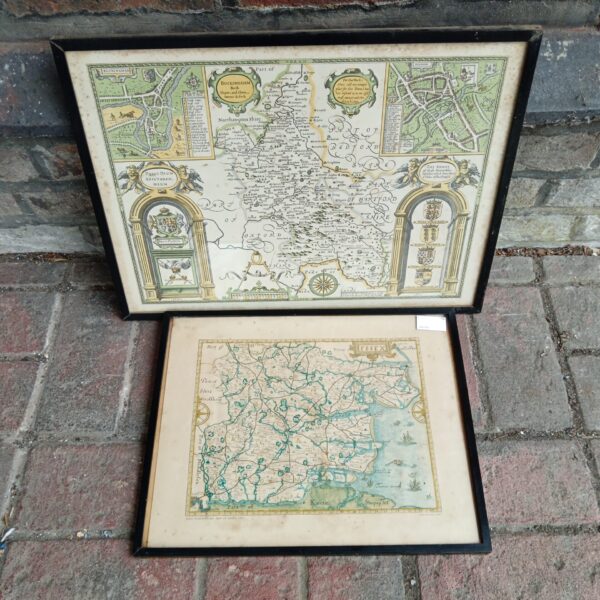 Pair of vintage Buckinghamshire and Essex county maps in frames.