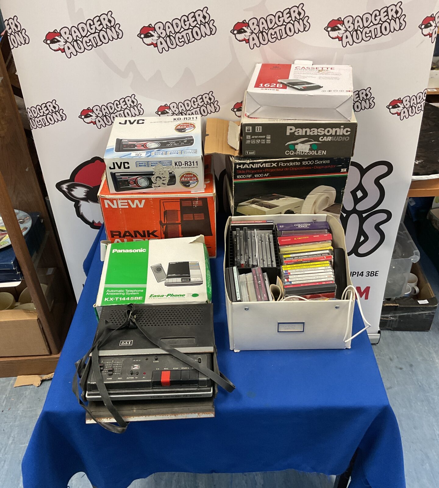 Mixed lot of vintage car audio and electrical equipment.