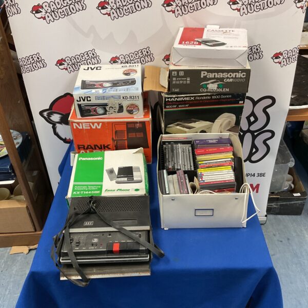 Mixed lot of vintage car audio and electrical equipment.