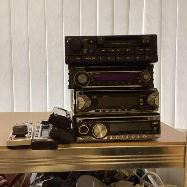 Vintage car stereo head units from JVC, Kenwood and Rover.