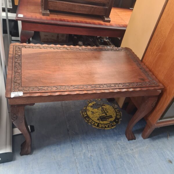 Vintage carved side table with pie crust edge, antique wooden hall table.