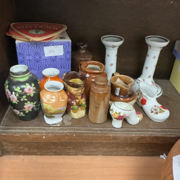 Vintage ceramic figures and small vases in a collectible lot.