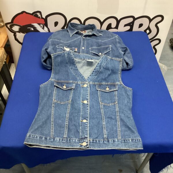 Vintage denim waistcoat with button-up front, classic western style.