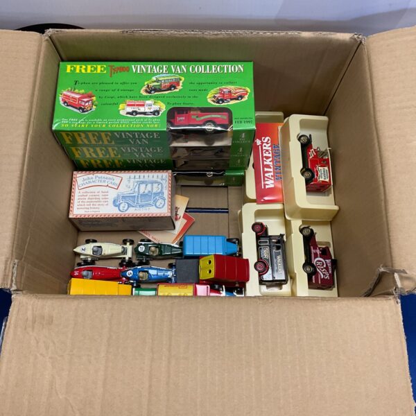 Vintage diecast toy car lot including Corgi and Lesney models.