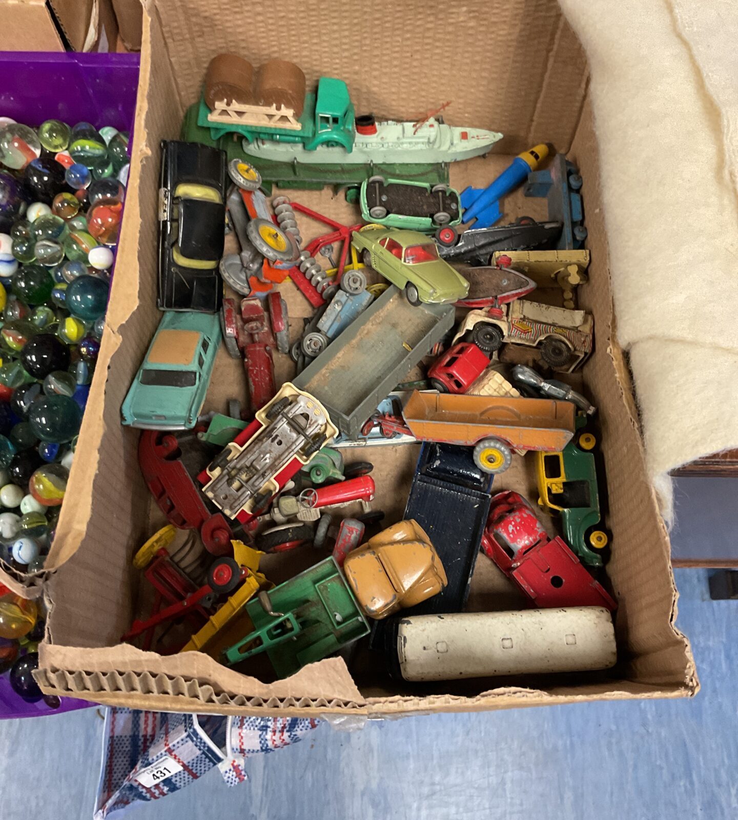 Vintage diecast toy car lot, including Corgi and Dinky models.