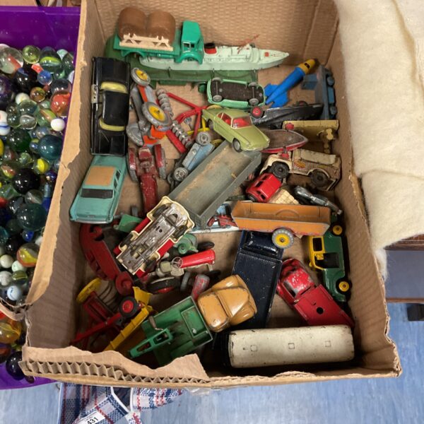 Vintage diecast toy car lot, including Corgi and Dinky models.
