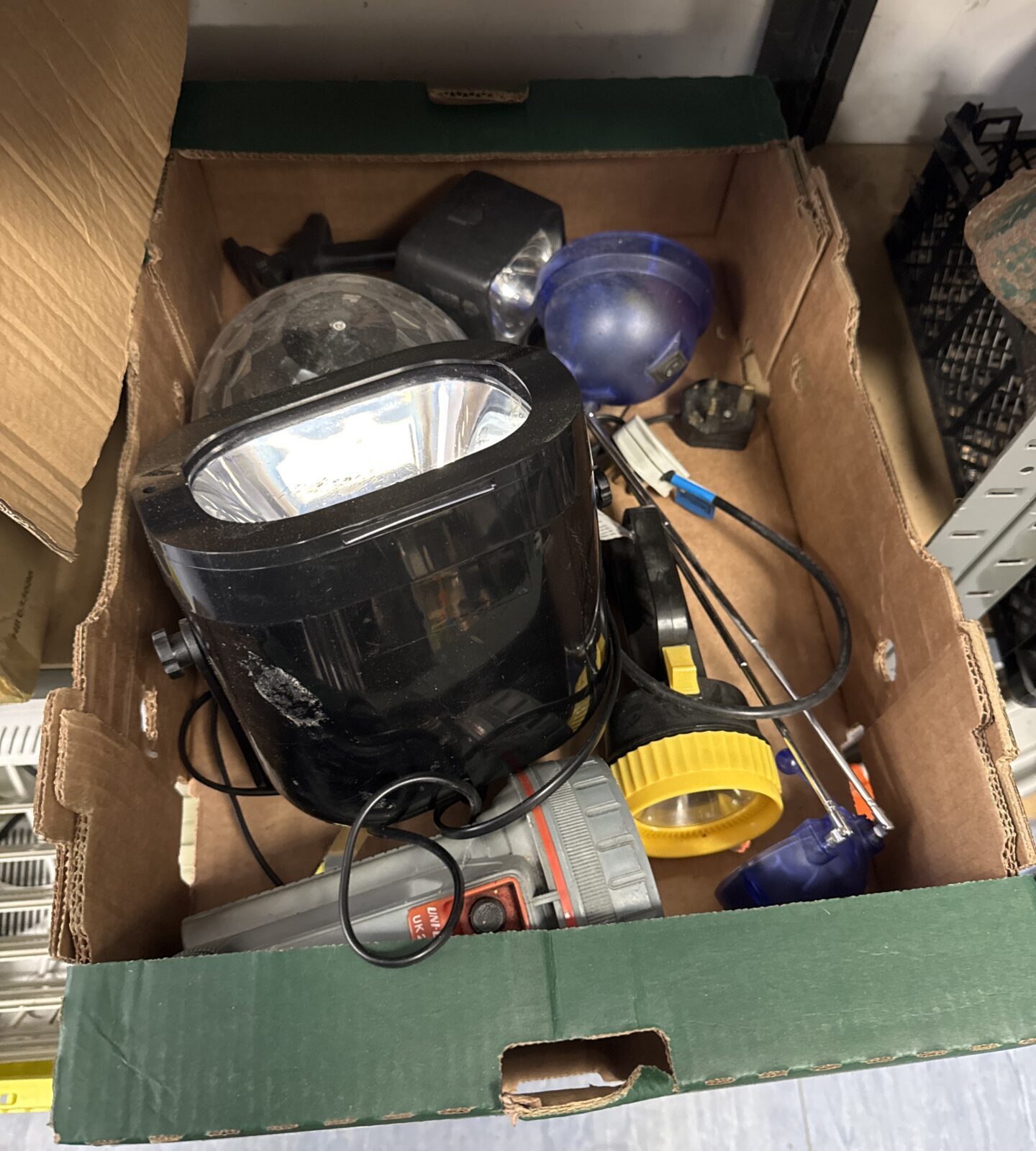 Vintage disco lighting lamp with colourful lens and tray base.