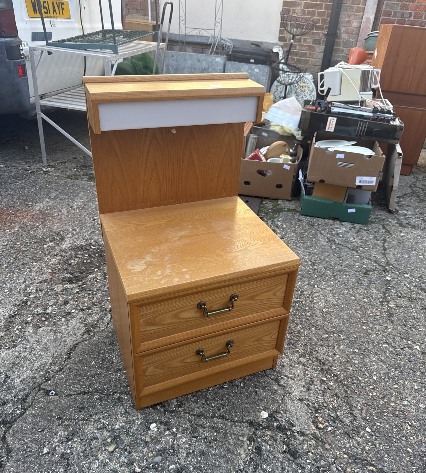 Vintage E Gomme bedside cabinet with drawer and integrated light.
