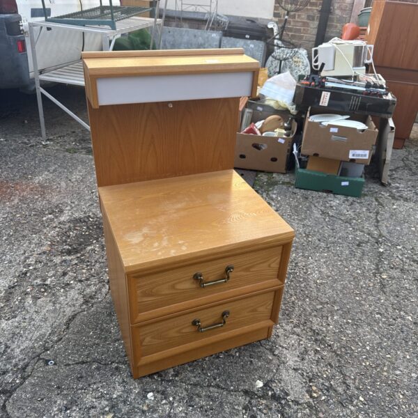 Vintage E Gomme bedside cabinet with drawer and integrated light.