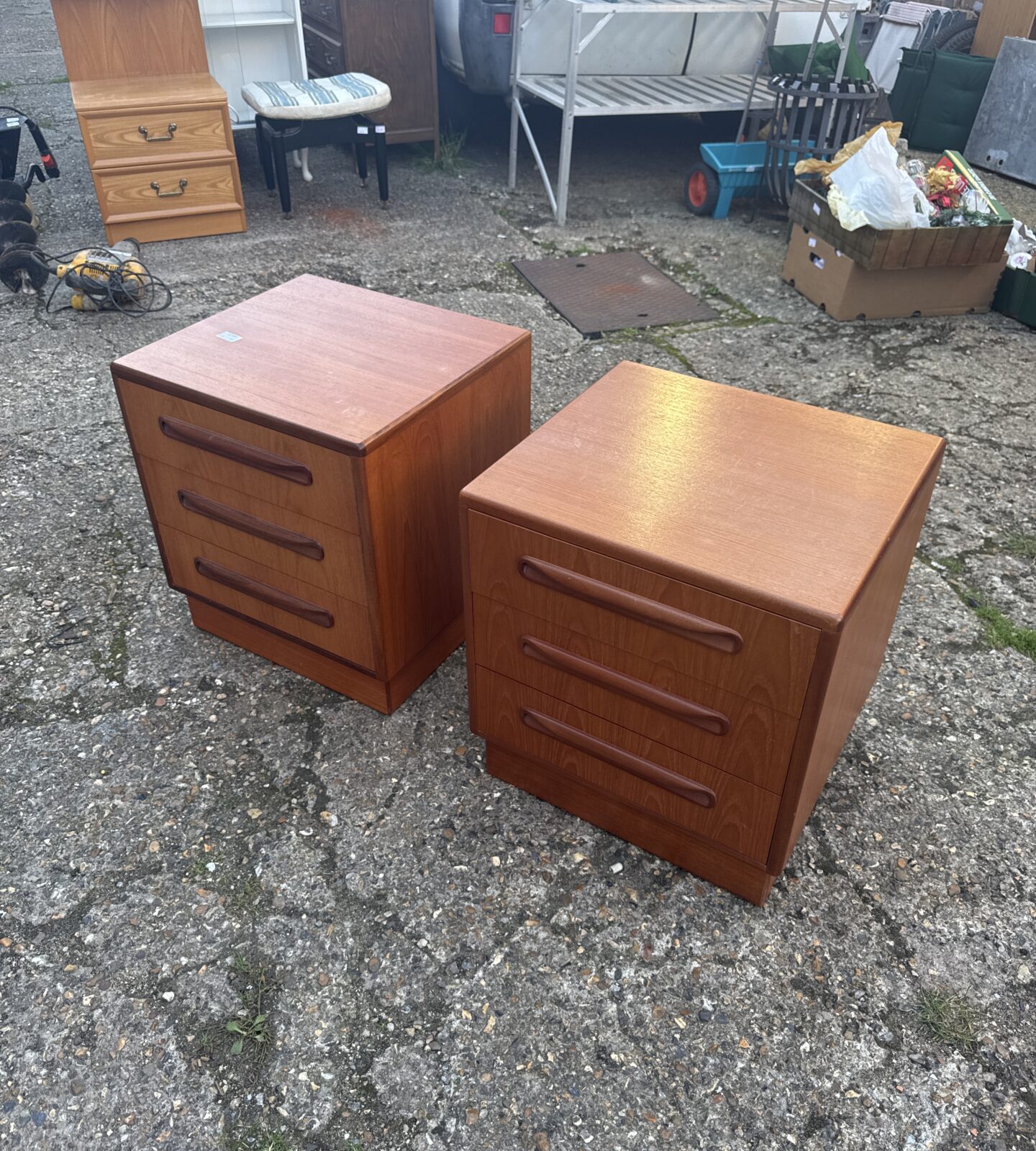 Vintage E Gomme bedside cabinets in walnut veneer, 1970s style.