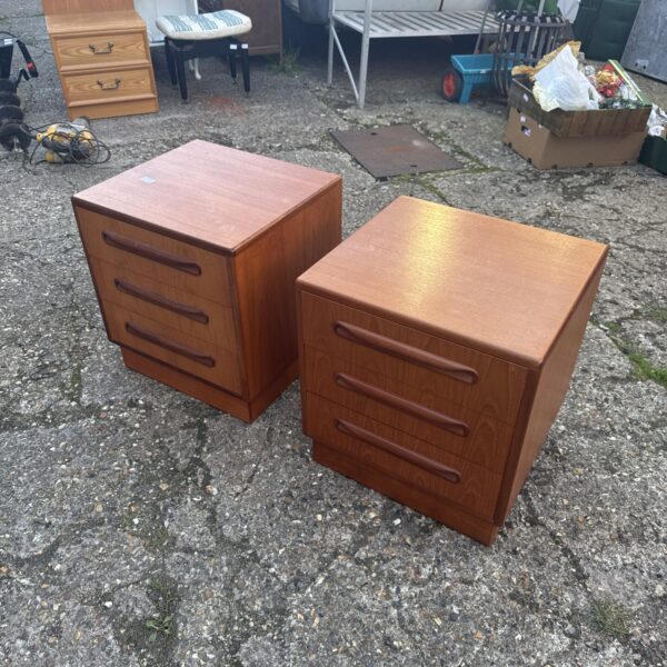 Vintage E Gomme bedside cabinets in walnut veneer, 1970s style.