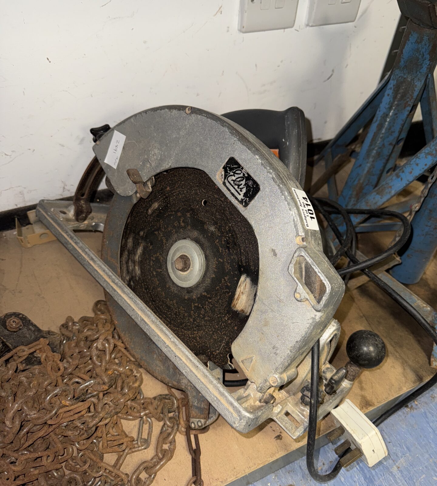 Vintage Elu circular saw, a large power tool for woodworking.