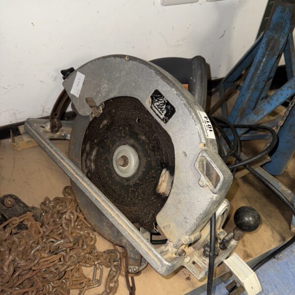 Vintage Elu circular saw, a large power tool for woodworking.
