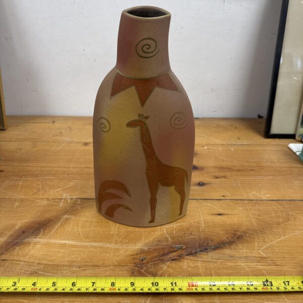 Vintage German Amano vase with giraffe design, retro ceramic decor.