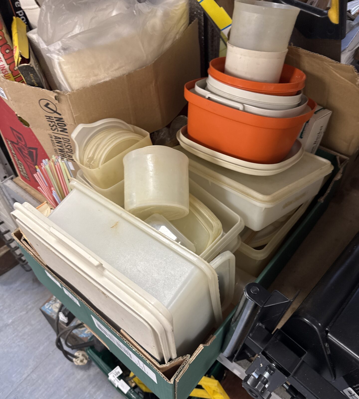 Large lot of vintage kitchen storage tubs and containers.