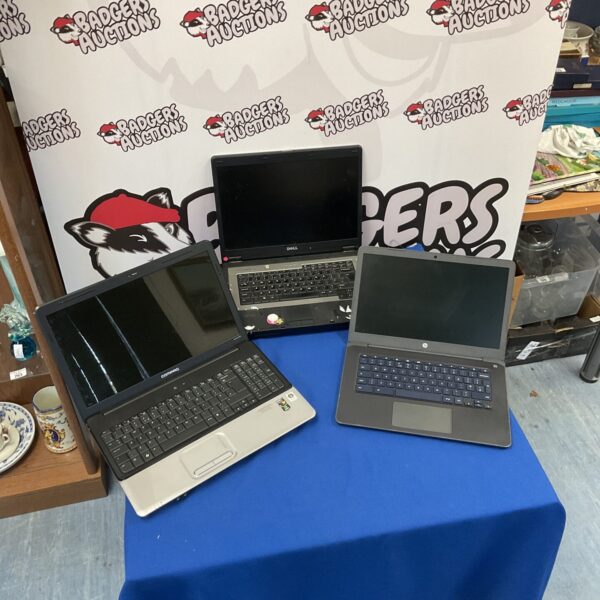 Vintage laptops lot including Dell, Compaq, and HP models.