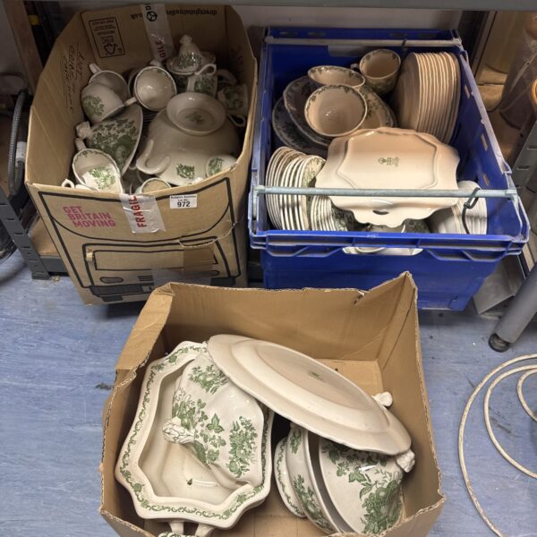 Vintage Masons Ironstone dinner service lot with floral pattern.