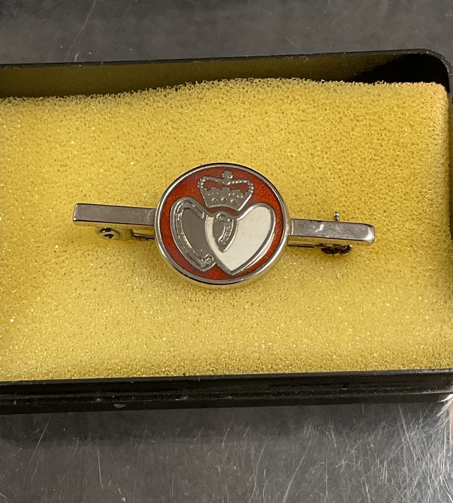 Vintage 1950s NHS blood donor badge with red enamel heart.