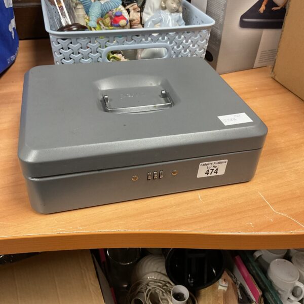 Vintage Pavo cash safe, metal security box for valuables.