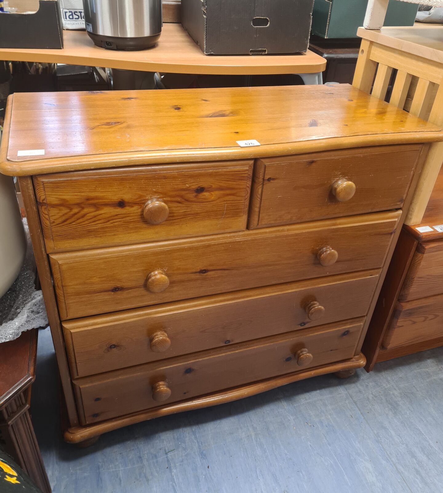 Vintage pine chest of drawers with two over three drawers.
