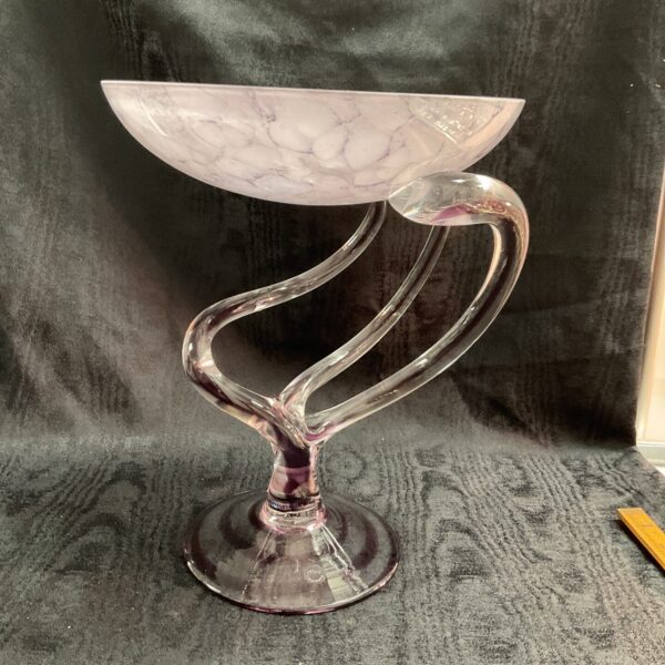 Vintage Polish art glass bowl with amethyst colour and jellyfish form.