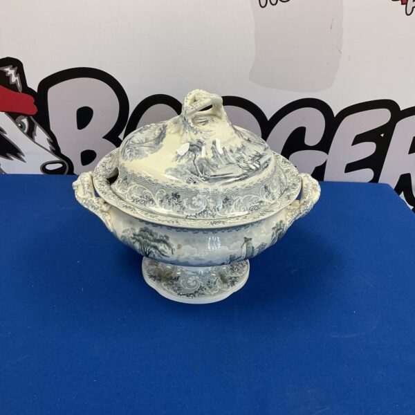 Vintage porcelain soup terrine with floral pattern.