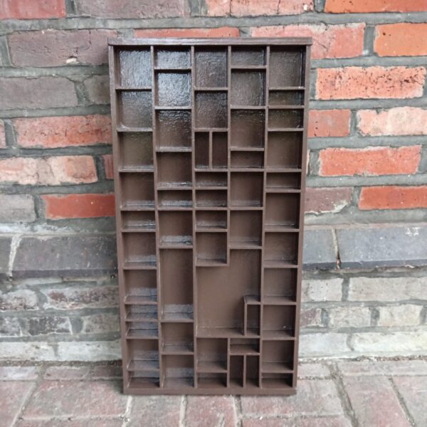 Vintage wooden printers block tray with multiple compartments.