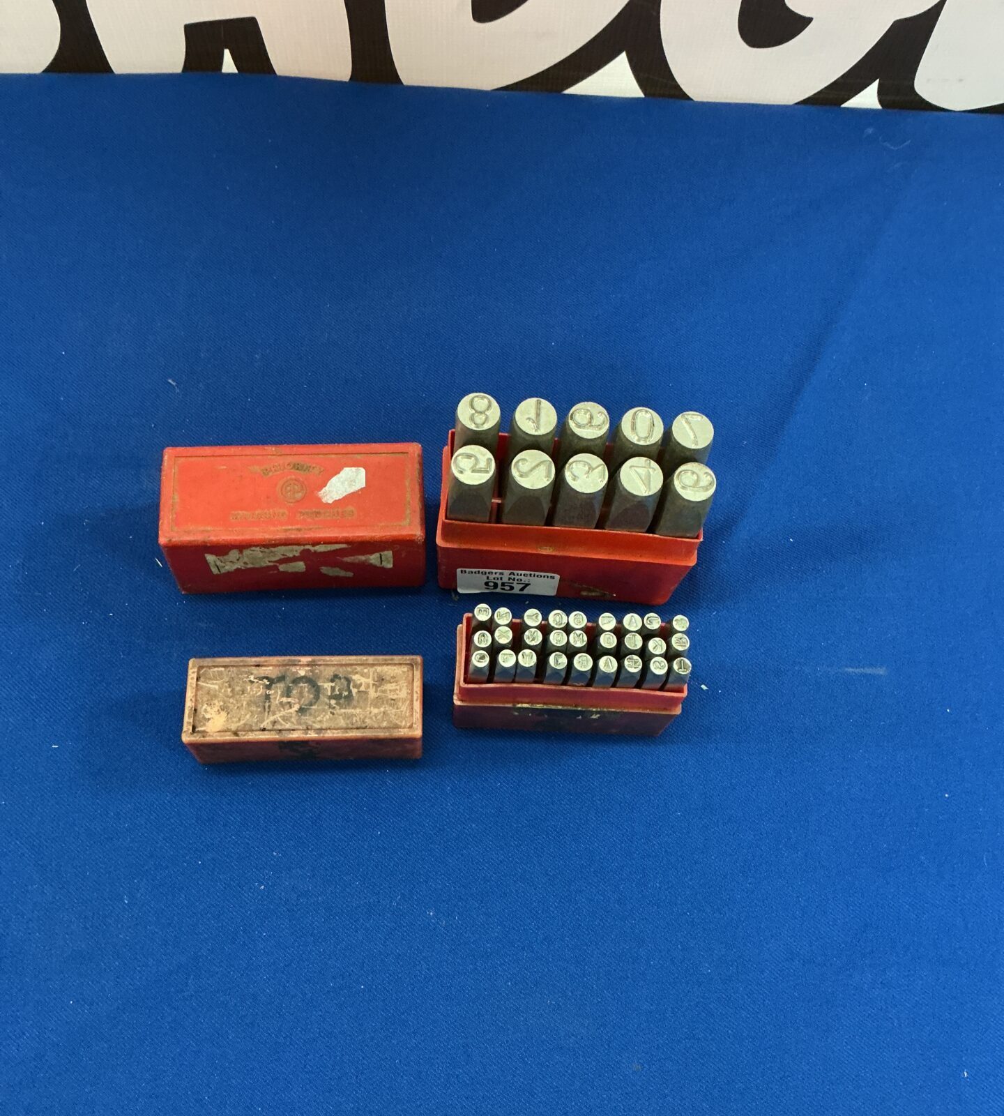 Vintage Priority Marker Punches in wooden case.