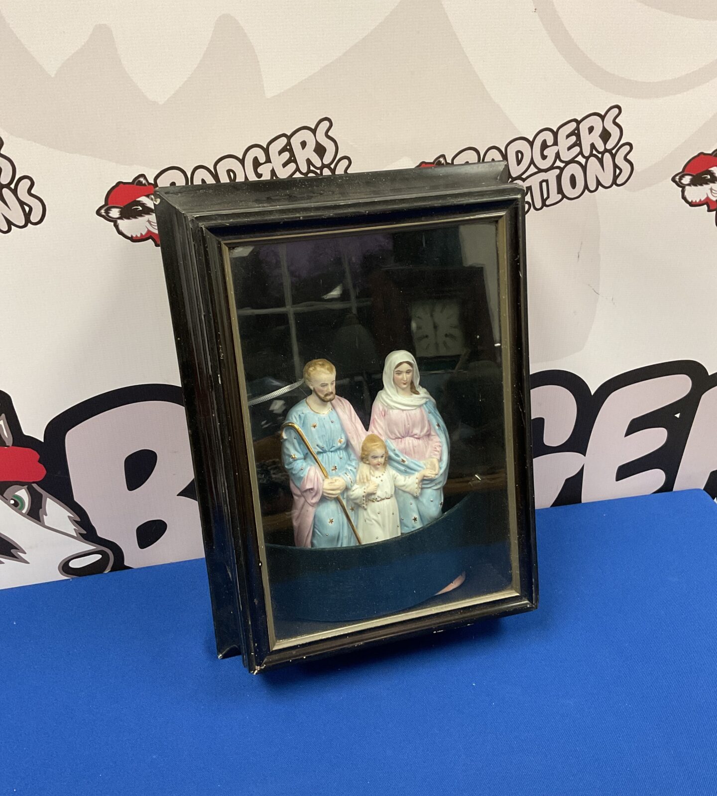 Vintage bisque porcelain religious family in glass fronted case ...