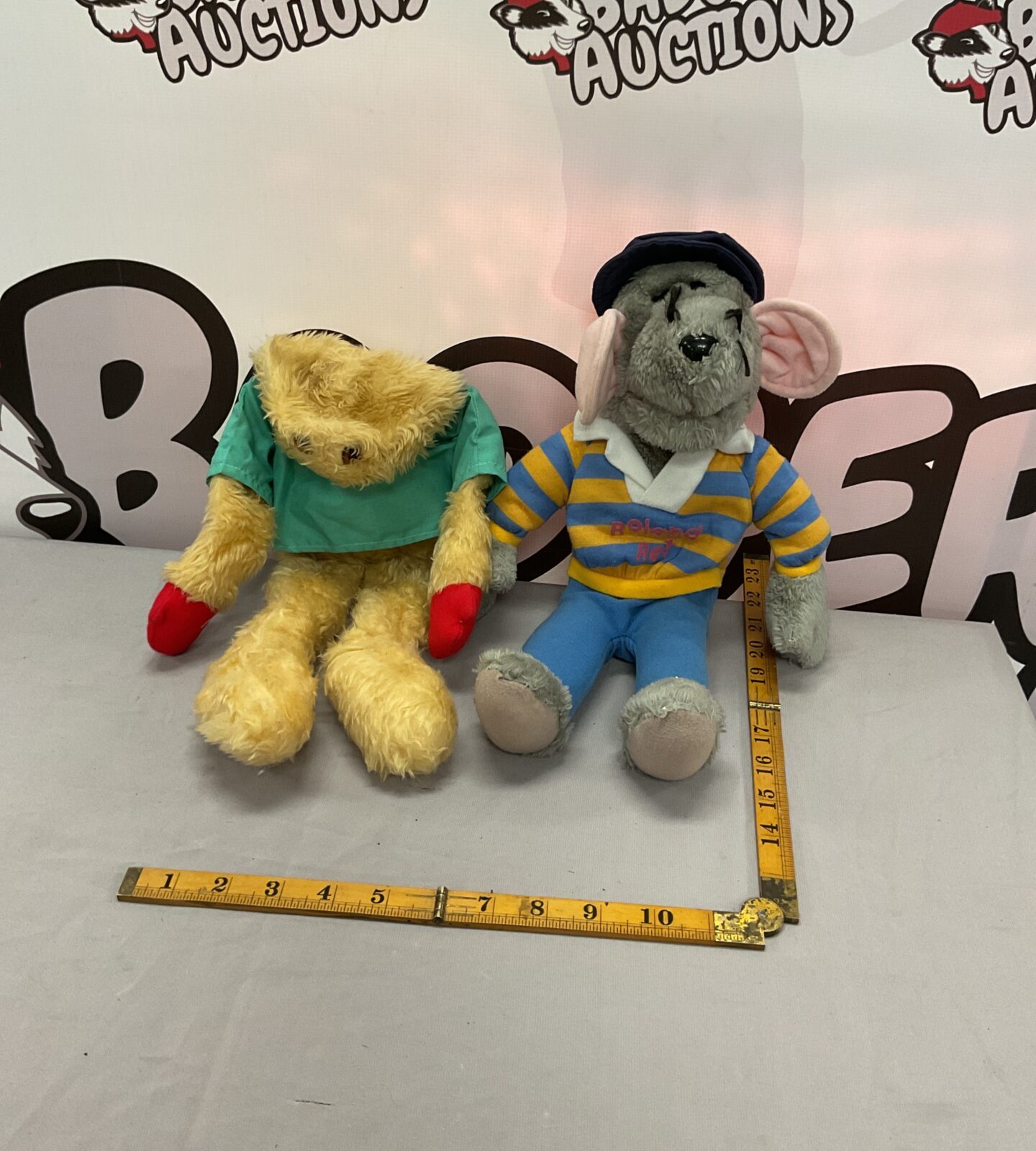 Vintage Roland the Rat plush toy from Telitoy, 1980s collectible.