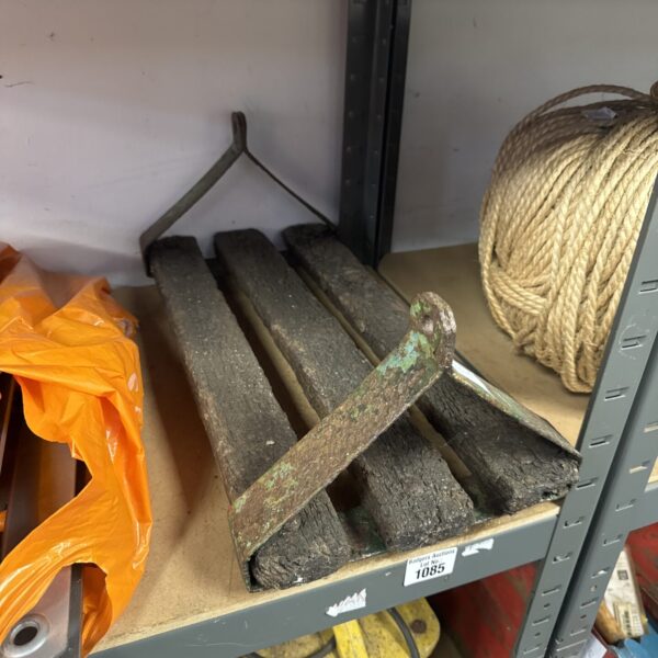 Vintage wooden rope swing seat, antique playground equipment.