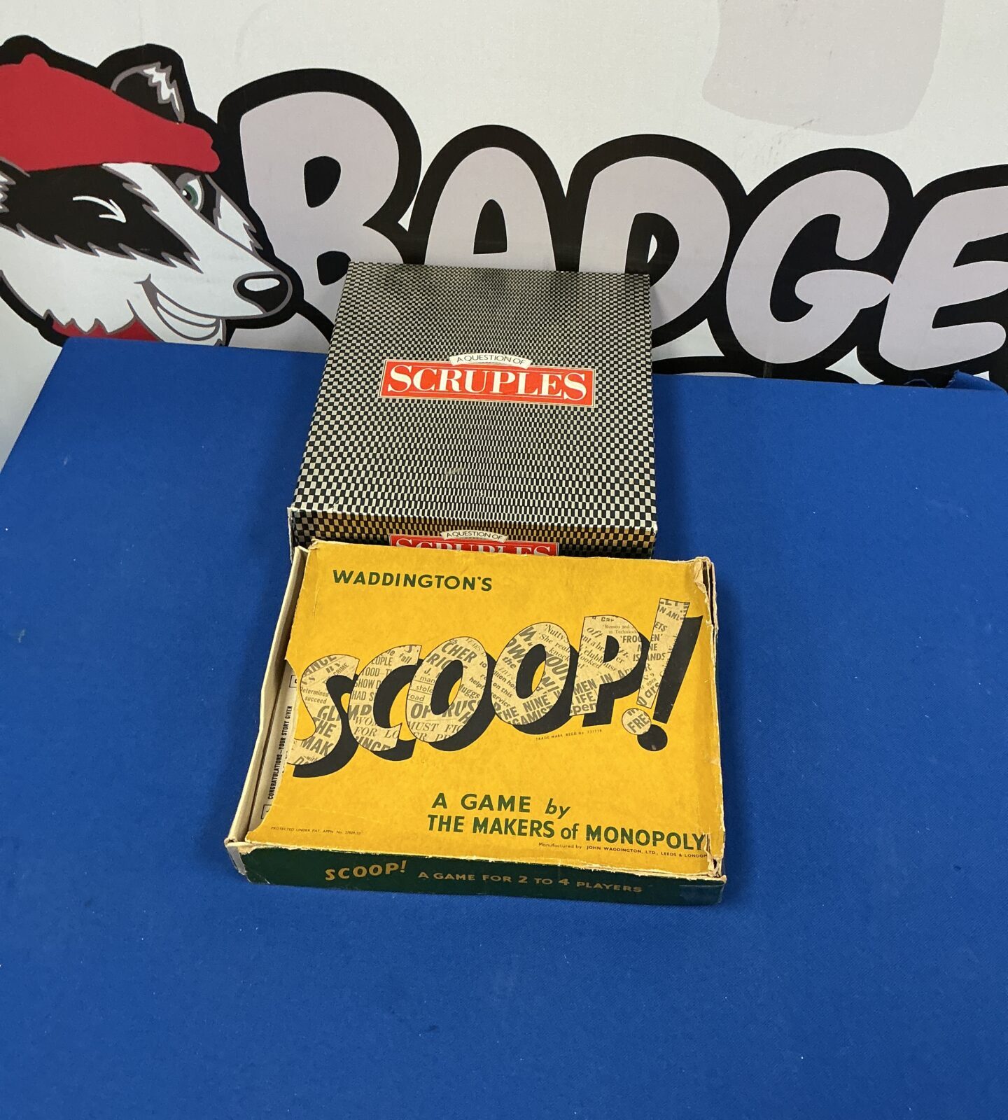 Vintage Waddington's Scoop board game box, collectible retro game.
