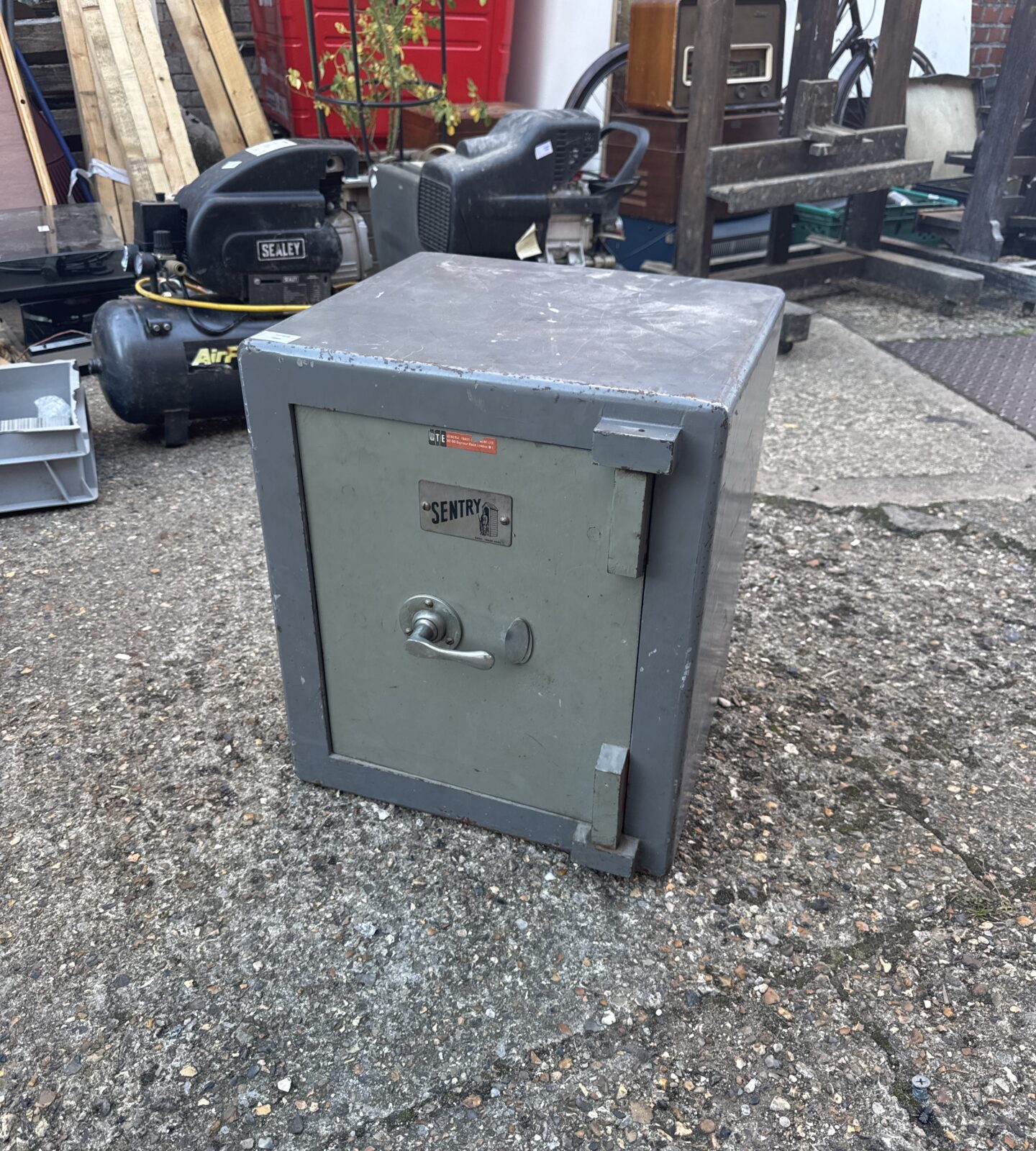 Vintage Sentry safe with locking mechanism, ideal for home security.
