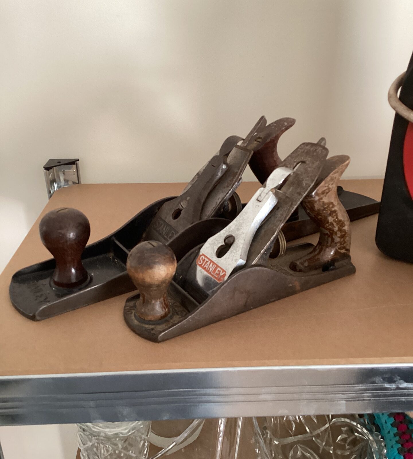 Pair of vintage Stanley wood planes for woodworking.