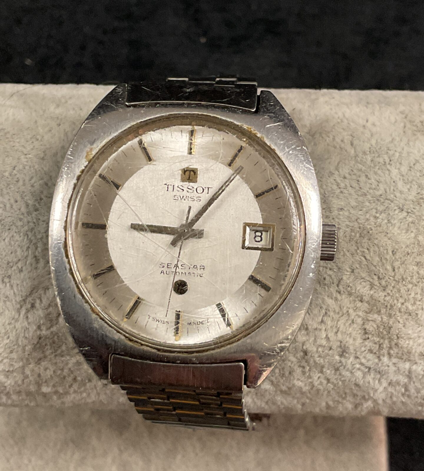 Vintage Tissot Seastar automatic watch with stainless steel bracelet.