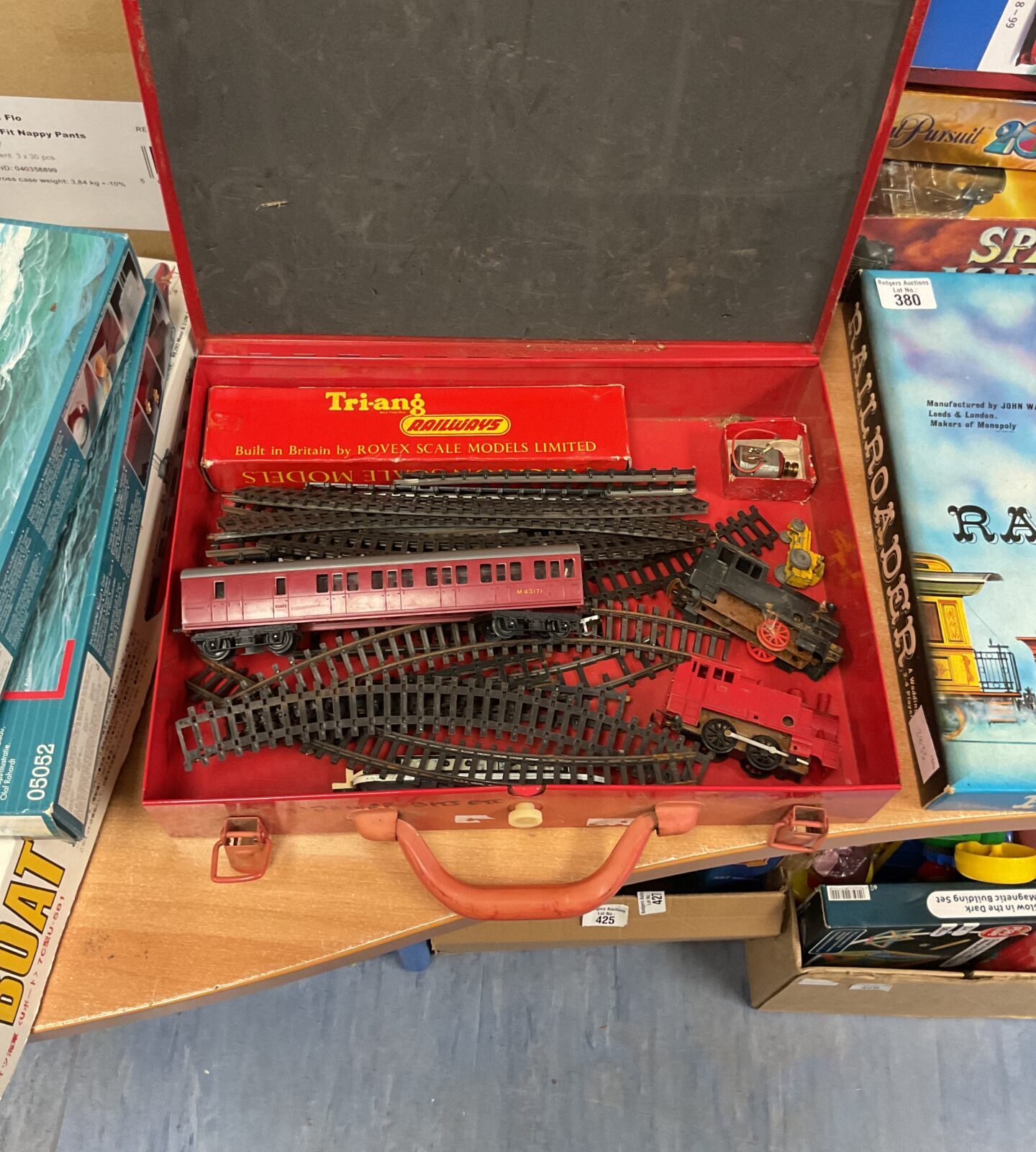 Vintage Triang Railways set with locomotive and carriages.
