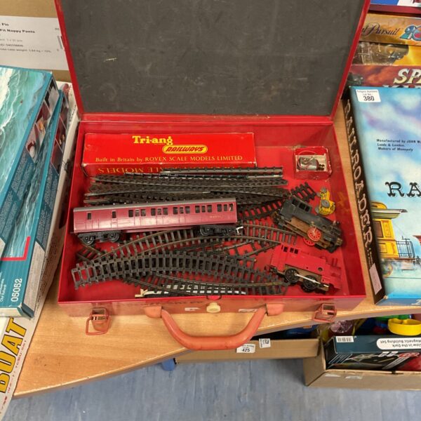 Vintage Triang Railways set with locomotive and carriages.
