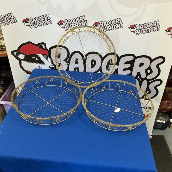 Set of three vintage wire display baskets for display or decor.