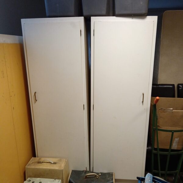Pair of vintage wooden cabinets from the 1950s, ideal for storage.