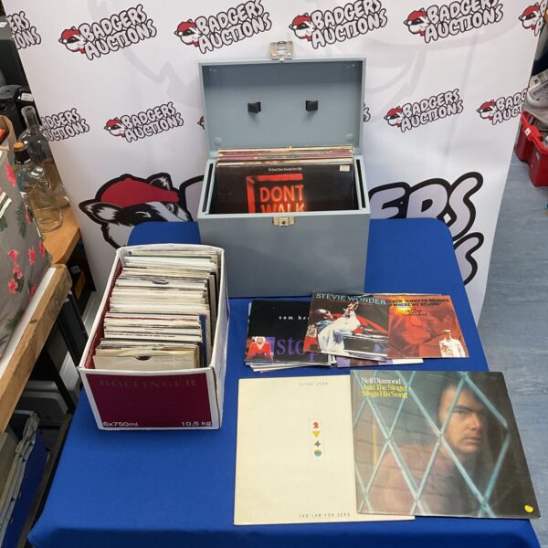Mixed lot of vinyl records including Elton John, Neil Diamond, and Stevie Wonder.
