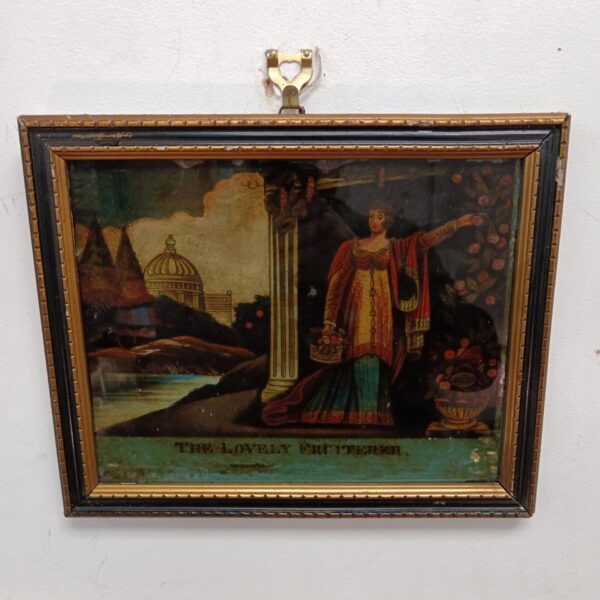 Antique W B Walker print of "The Lovely Fruiterer" with fruit basket.