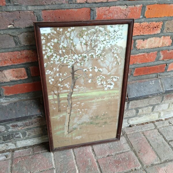 Vintage 1914 W Binns blossom tree oil painting on fabric.