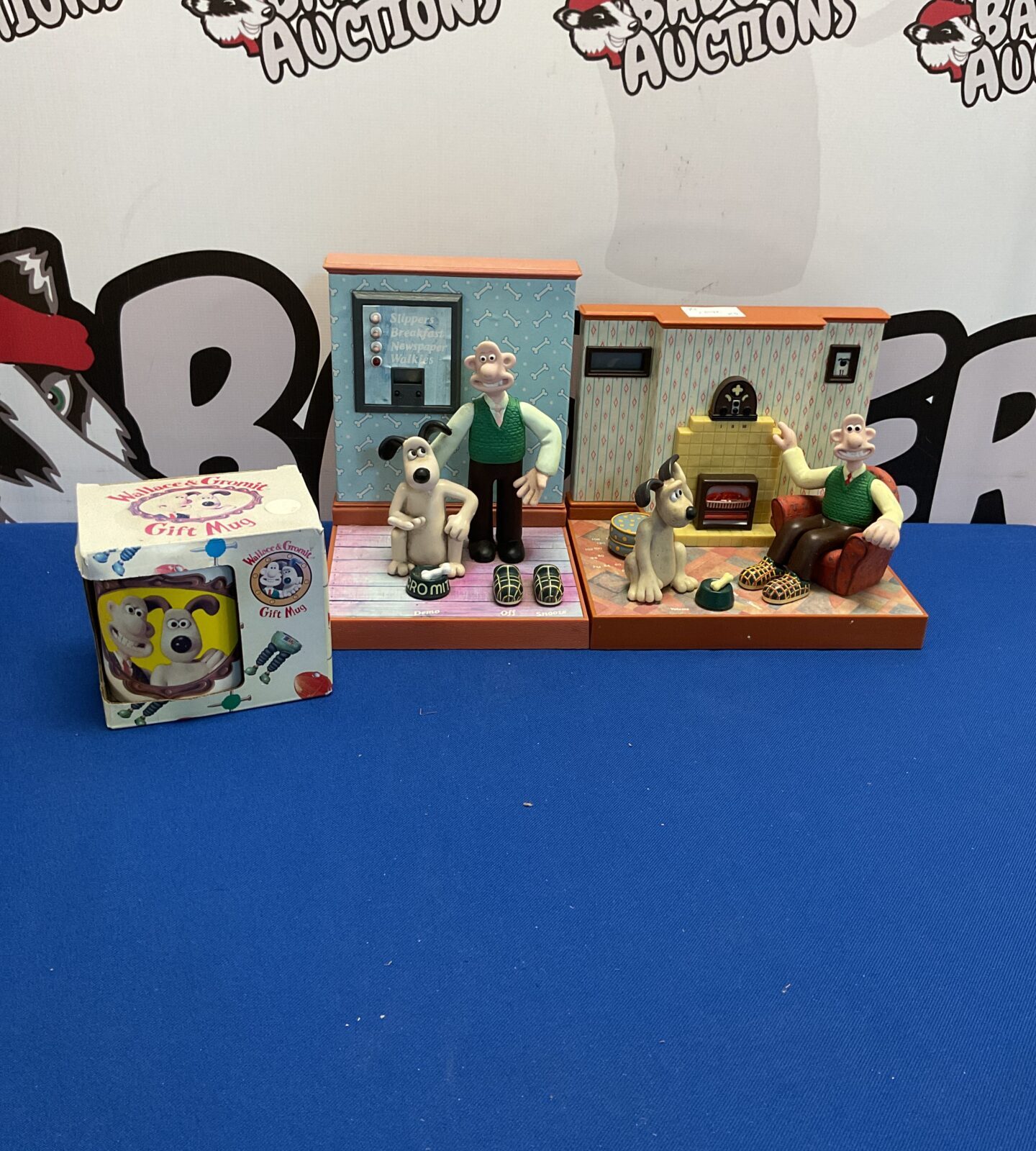 Retro Wallace and Gromit Wesco alarm clocks, collectible character merchandise.