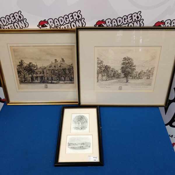 Antique etching of Marlborough College by Wallace Hester.
